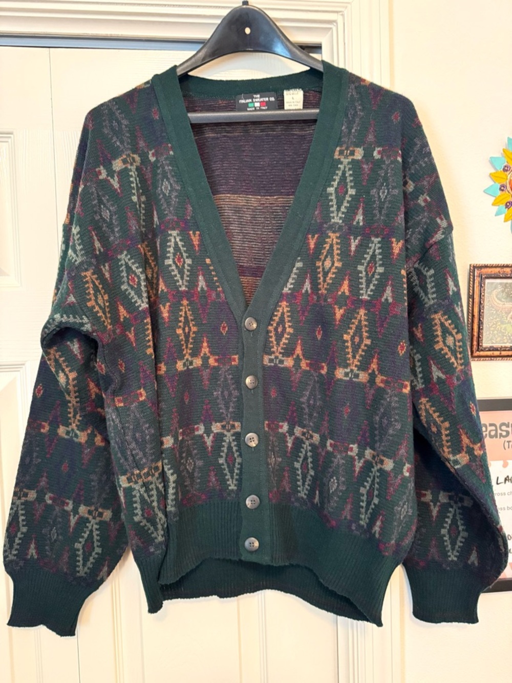 The Italian Sweater Co. Vintage V-Neck Cardigan Large Made in Italy Grandpa Core